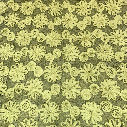 3 Metres Luxury 3D Detailed Flowers Lace Fabric - 55" Wide Olive Green