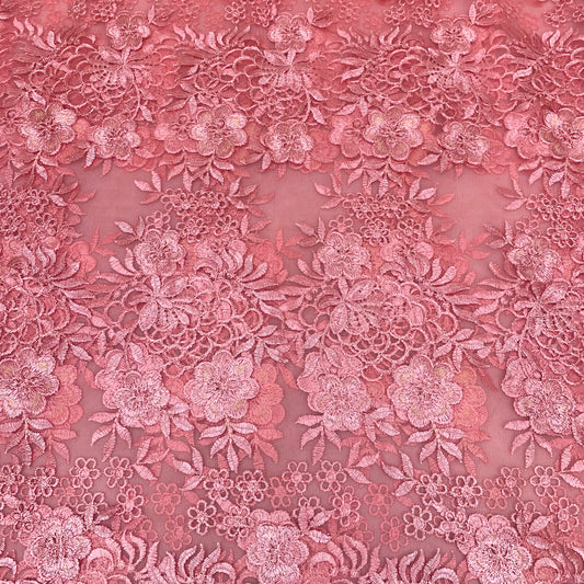 3 Metres Luxury Detailed Embroidered Bridal Lace Fabric - 55" Wide Dark Pink