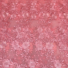 3 Metres Luxury Detailed Embroidered Bridal Lace Fabric - 55" Wide Dark Pink