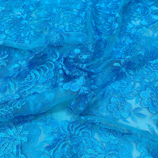3 Metres Luxury Detailed Embroidered Bridal Lace Fabric - 55" Wide Sky Blue
