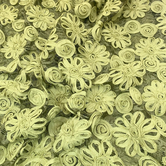 3 Metres Luxury 3D Detailed Flowers Lace Fabric - 55" Wide Olive Green