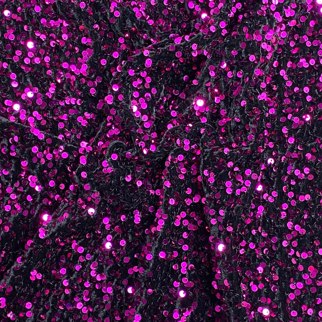 Pound A Metre Per Metre Luxurious Sequins On Velvet- 55" Wide - (Black & Purple)