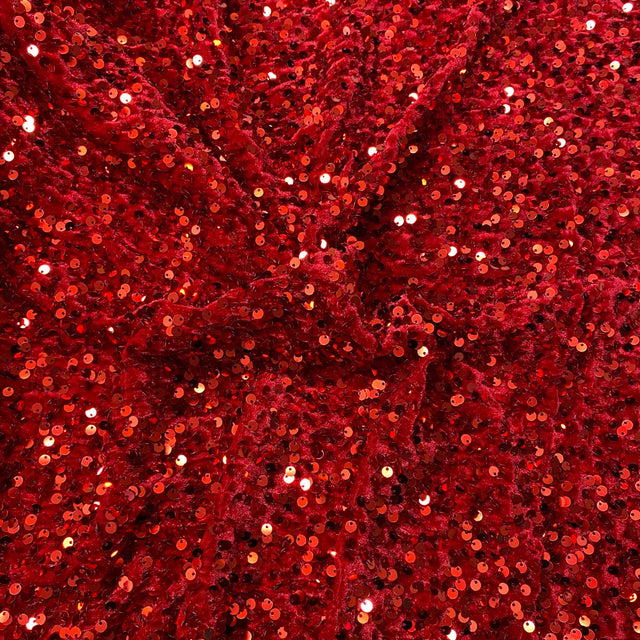 Pound A Metre Per Metre Luxurious Sequins On Velvet- 55" Wide - (Red)