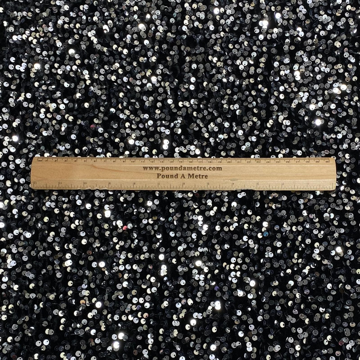 Pound A Metre Per Metre Luxurious Sequins On Velvet- 55" Wide - (Silver & Black)