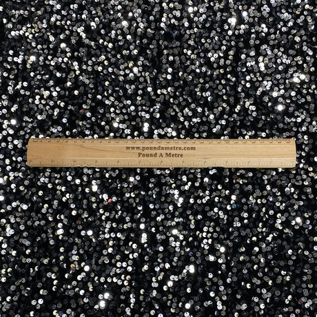 Pound A Metre Per Metre Luxurious Sequins On Velvet- 55" Wide - (Silver & Black)
