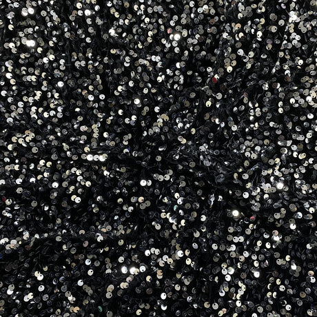 Pound A Metre Per Metre Luxurious Sequins On Velvet- 55" Wide - (Silver & Black)