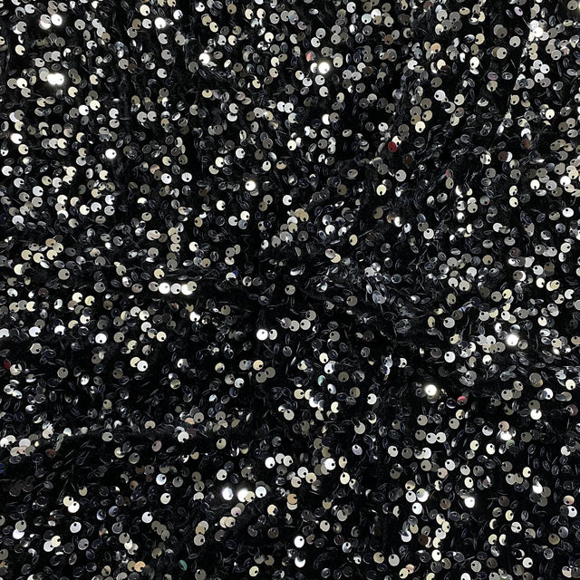 Pound A Metre Per Metre Luxurious Sequins On Velvet- 55" Wide - (Silver & Black)