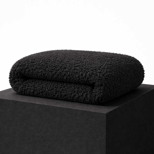 Pound A Metre Luxurious Sherpa Fleece with Sweatshirt Backing – 55" Wide (Black)