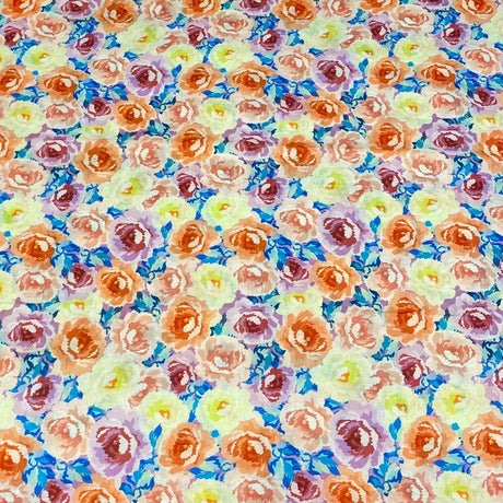 Pound A Metre Luxury Dressmaking 100% Digital Printed Cotton Lawn- 55" (Bright Garden)