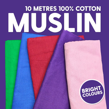 Pound A Metre 5 x 2  Metres (10 Metres) Muslin Fabric Bundle- 10 Metres (Bright Colours)