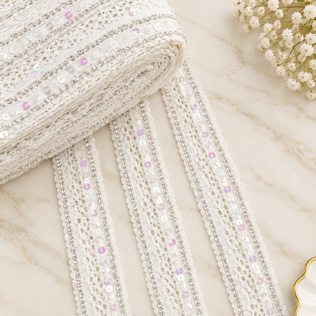 Pound A Metre Per Metre 0.5 Inch Sequin Lace Trim – (Bloom)