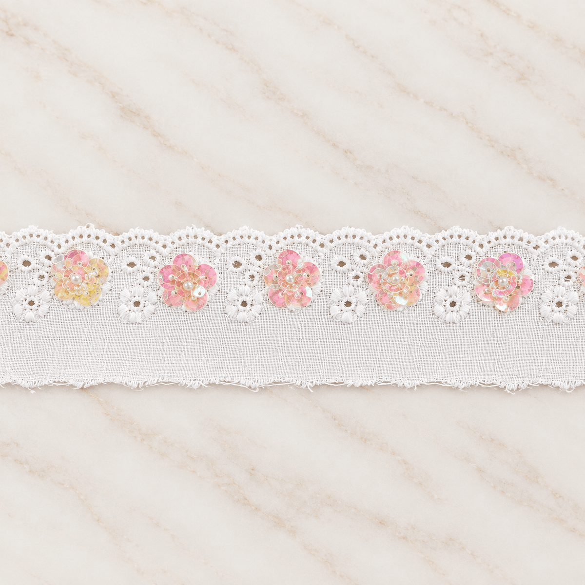 Pound A Metre Per Metre 1.5 Inch Sequin Lace Trim – (Blossom)