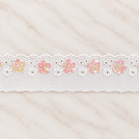 Pound A Metre Per Metre 1.5 Inch Sequin Lace Trim – (Blossom)