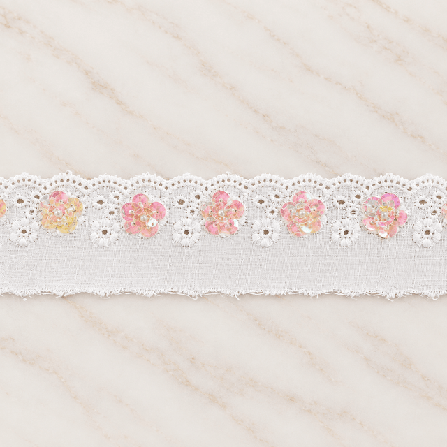 Pound A Metre Per Metre 1.5 Inch Sequin Lace Trim – (Blossom)