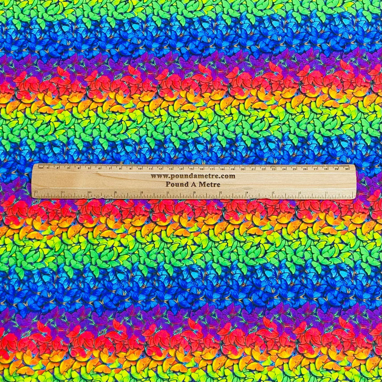 Pound A Metre Per Metre Per Metre Beautiful Digitally Printed 100% Cotton- 45" Wide (Rainbow Butterflies)