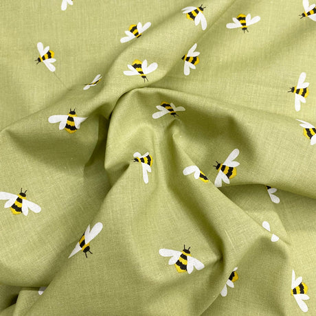 Pound A Metre Per Metre Per Metre Beautiful Digitally Printed 100% Cotton- 45" Wide (Sage Bees)