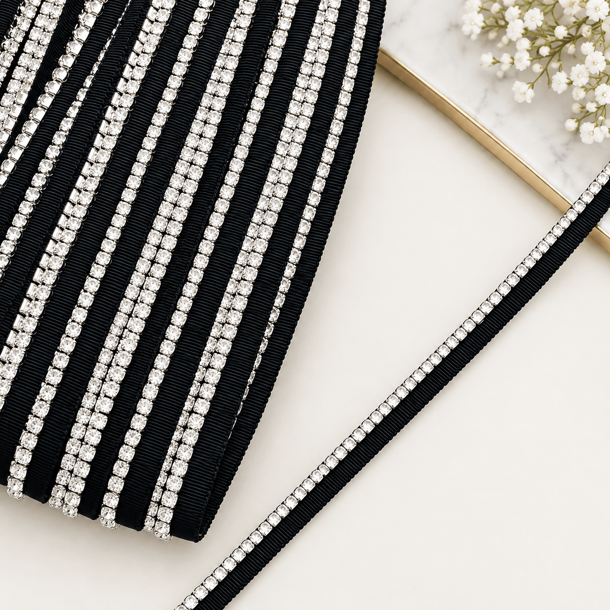 Pound A Metre Per Metre Black Rhinestone Trim - (Rimstone)