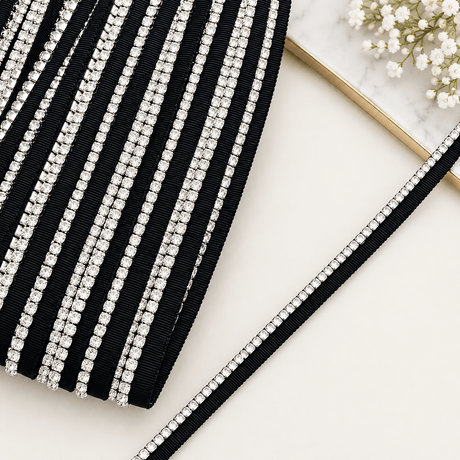 Pound A Metre Per Metre Black Rhinestone Trim - (Rimstone)