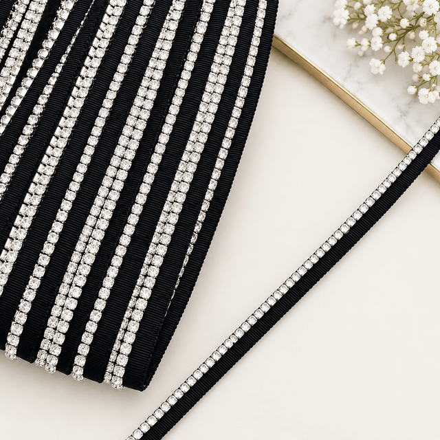 Pound A Metre Per Metre Black Rhinestone Trim - (Rimstone)