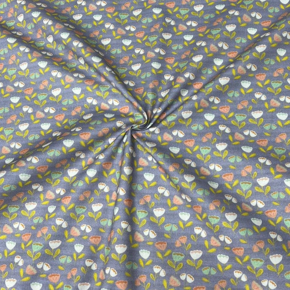 Pound A Metre Per Metre Per Metre Digitally Printed 100% Cotton- 45" Wide (Purple/grey with flowers)
