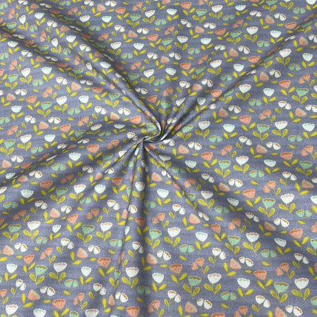 Pound A Metre Per Metre Per Metre Digitally Printed 100% Cotton- 45" Wide (Purple/grey with flowers)