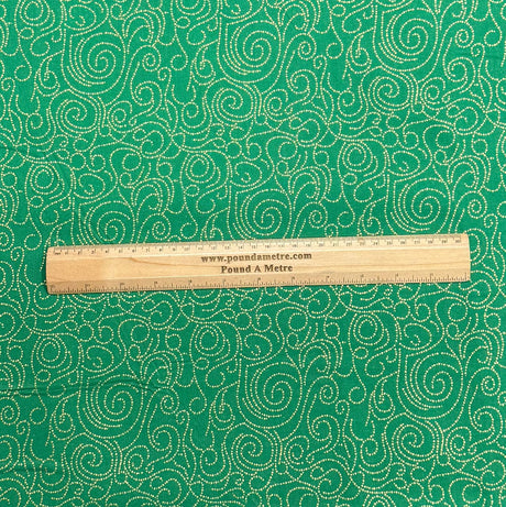 Pound A Metre Per Metre Per Metre Digitally Printed Gold Foil Christmas 100% Cotton- 45" Wide (Green Swirl)