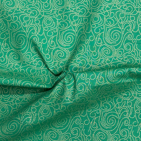 Pound A Metre Per Metre Per Metre Digitally Printed Gold Foil Christmas 100% Cotton- 45" Wide (Green Swirl)