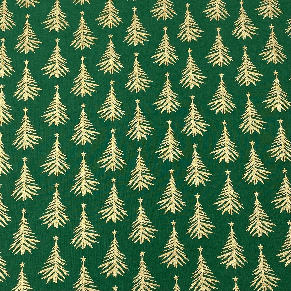 Pound A Metre Per Metre Per Metre Digitally Printed Gold Foil Christmas 100% Cotton- 45" Wide (Green Tree)