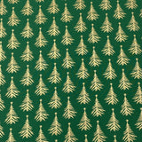 Pound A Metre Per Metre Per Metre Digitally Printed Gold Foil Christmas 100% Cotton- 45" Wide (Green Tree)