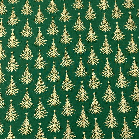 Pound A Metre Per Metre Per Metre Digitally Printed Gold Foil Christmas 100% Cotton- 45" Wide (Green Tree)