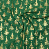 Pound A Metre Per Metre Per Metre Digitally Printed Gold Foil Christmas 100% Cotton- 45" Wide (Green Tree)