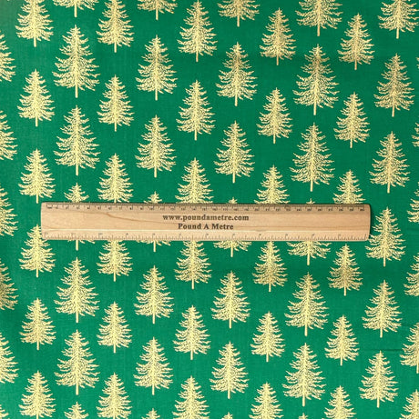 Pound A Metre Per Metre Per Metre Digitally Printed Gold Foil Christmas 100% Cotton- 45" Wide (Green Tree)