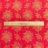 Pound A Metre Per Metre Per Metre Digitally Printed Gold Foil Christmas 100% Cotton- 45" Wide (Red Bloom)