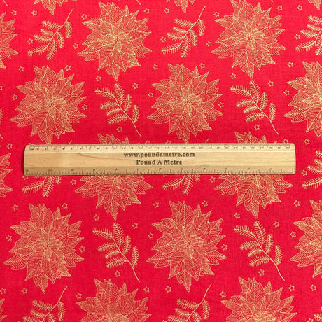 Pound A Metre Per Metre Per Metre Digitally Printed Gold Foil Christmas 100% Cotton- 45" Wide (Red Bloom)