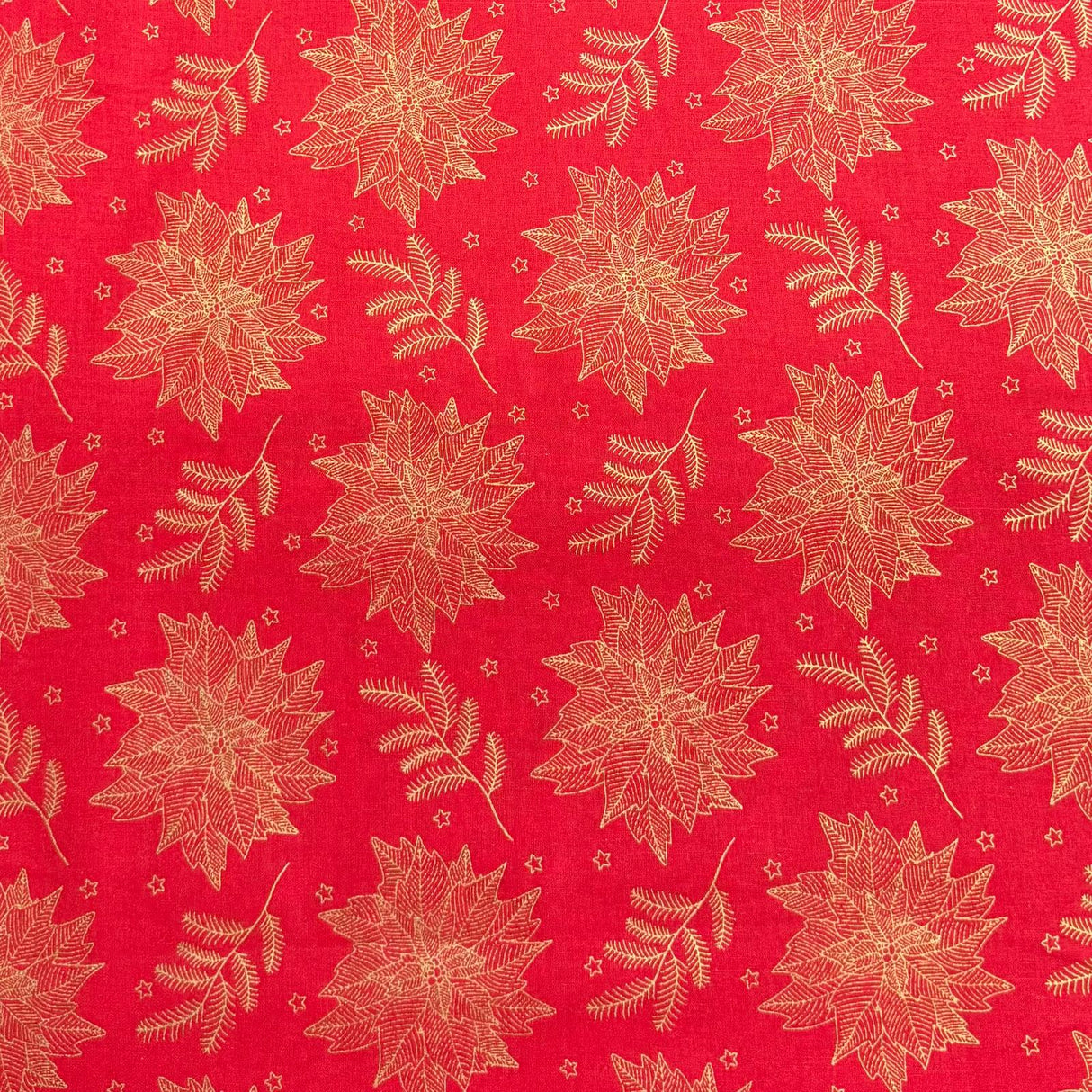 Pound A Metre Per Metre Per Metre Digitally Printed Gold Foil Christmas 100% Cotton- 45" Wide (Red Bloom)