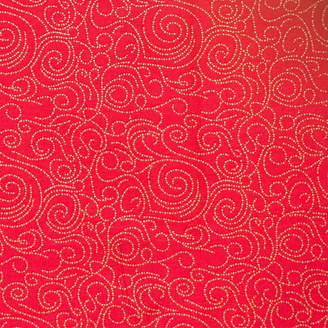 Pound A Metre Per Metre Per Metre Digitally Printed Gold Foil Christmas 100% Cotton- 45" Wide (Red Swirl)