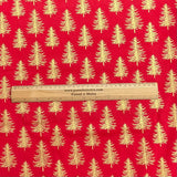 Pound A Metre Per Metre Per Metre Digitally Printed Gold Foil Christmas 100% Cotton- 45" Wide (Red Tree)