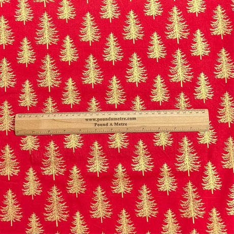 Pound A Metre Per Metre Per Metre Digitally Printed Gold Foil Christmas 100% Cotton- 45" Wide (Red Tree)