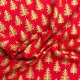 Pound A Metre Per Metre Per Metre Digitally Printed Gold Foil Christmas 100% Cotton- 45" Wide (Red Tree)