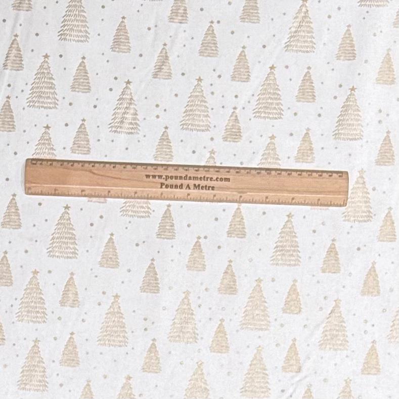Pound A Metre Per Metre Per Metre Digitally Printed Gold Foil Christmas 100% Cotton- 45" Wide (White Christmas Tree)