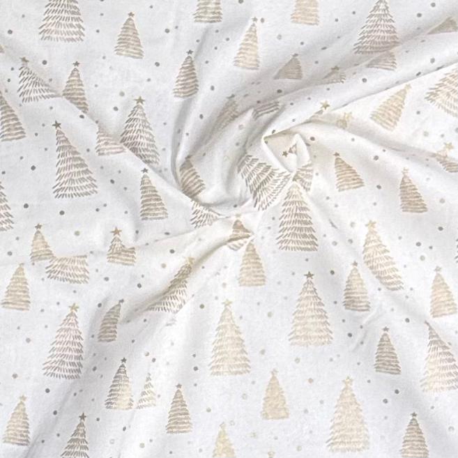Pound A Metre Per Metre Per Metre Digitally Printed Gold Foil Christmas 100% Cotton- 45" Wide (White Christmas Tree)