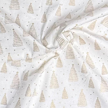 Pound A Metre Per Metre Per Metre Digitally Printed Gold Foil Christmas 100% Cotton- 45" Wide (White Christmas Tree)