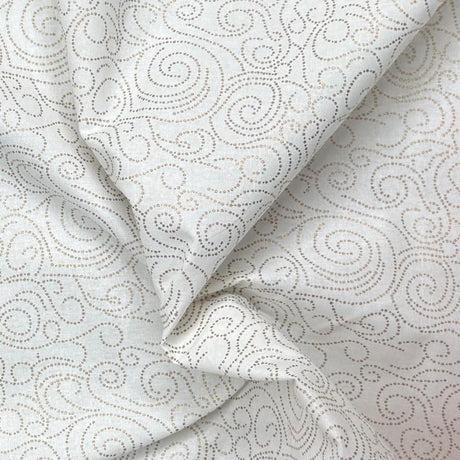 Pound A Metre Per Metre Per Metre Digitally Printed Gold Foil Christmas 100% Cotton- 45" Wide (White Swirl)