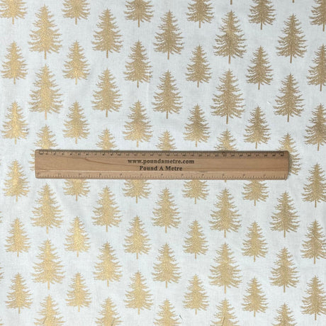 Pound A Metre Per Metre Per Metre Digitally Printed Gold Foil Christmas 100% Cotton- 45" Wide (White Tree)