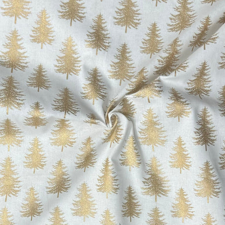 Pound A Metre Per Metre Per Metre Digitally Printed Gold Foil Christmas 100% Cotton- 45" Wide (White Tree)