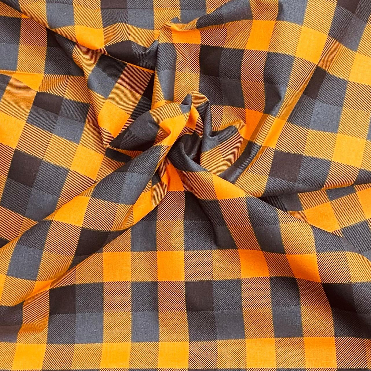 Pound A Metre Per Metre Per Metre Digitally Printed  Halloween 100% Cotton- 45" Wide (Checks Orange & Black)