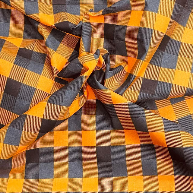 Pound A Metre Per Metre Per Metre Digitally Printed  Halloween 100% Cotton- 45" Wide (Checks Orange & Black)