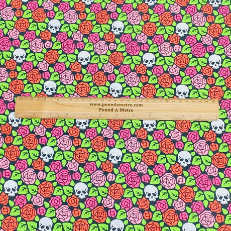Pound A Metre Per Metre Per Metre Digitally Printed  Halloween 100% Cotton- 45" Wide (Floral Skull)