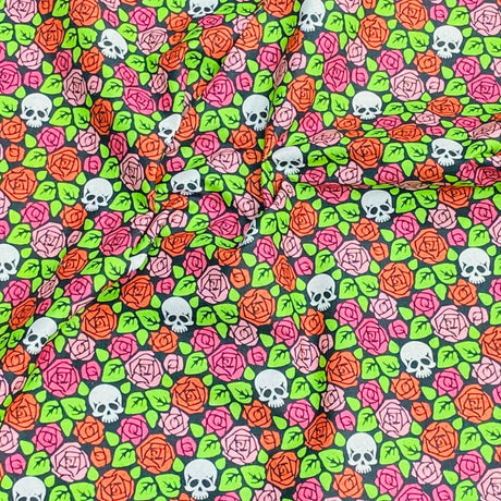 Pound A Metre Per Metre Per Metre Digitally Printed  Halloween 100% Cotton- 45" Wide (Floral Skull)