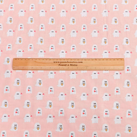 Pound A Metre Per Metre Per Metre Digitally Printed  Halloween 100% Cotton- 45" Wide (Pink Ghost)